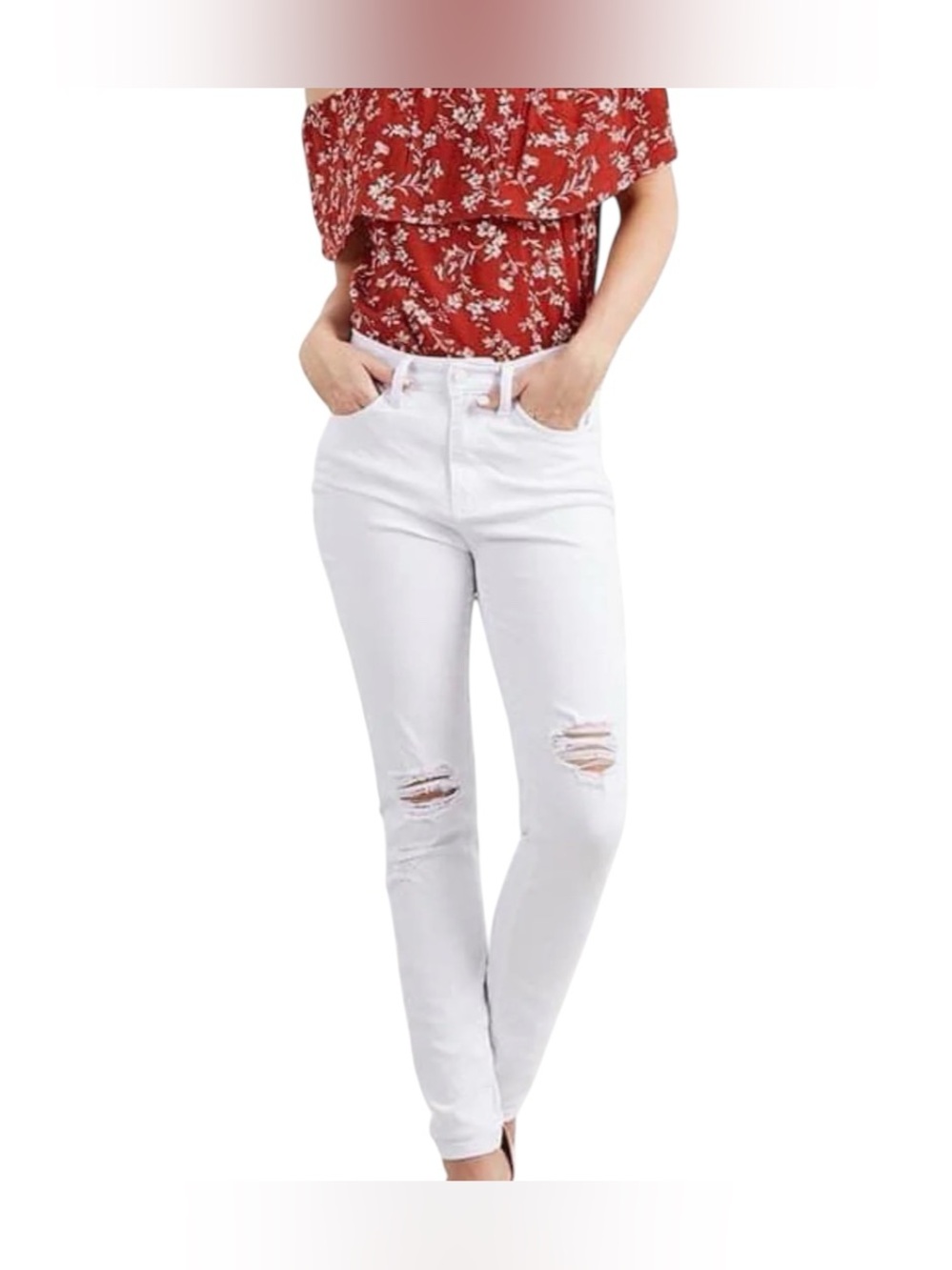 Judy Blue High-Rise White Distressed Skinny Jeans size 11/30